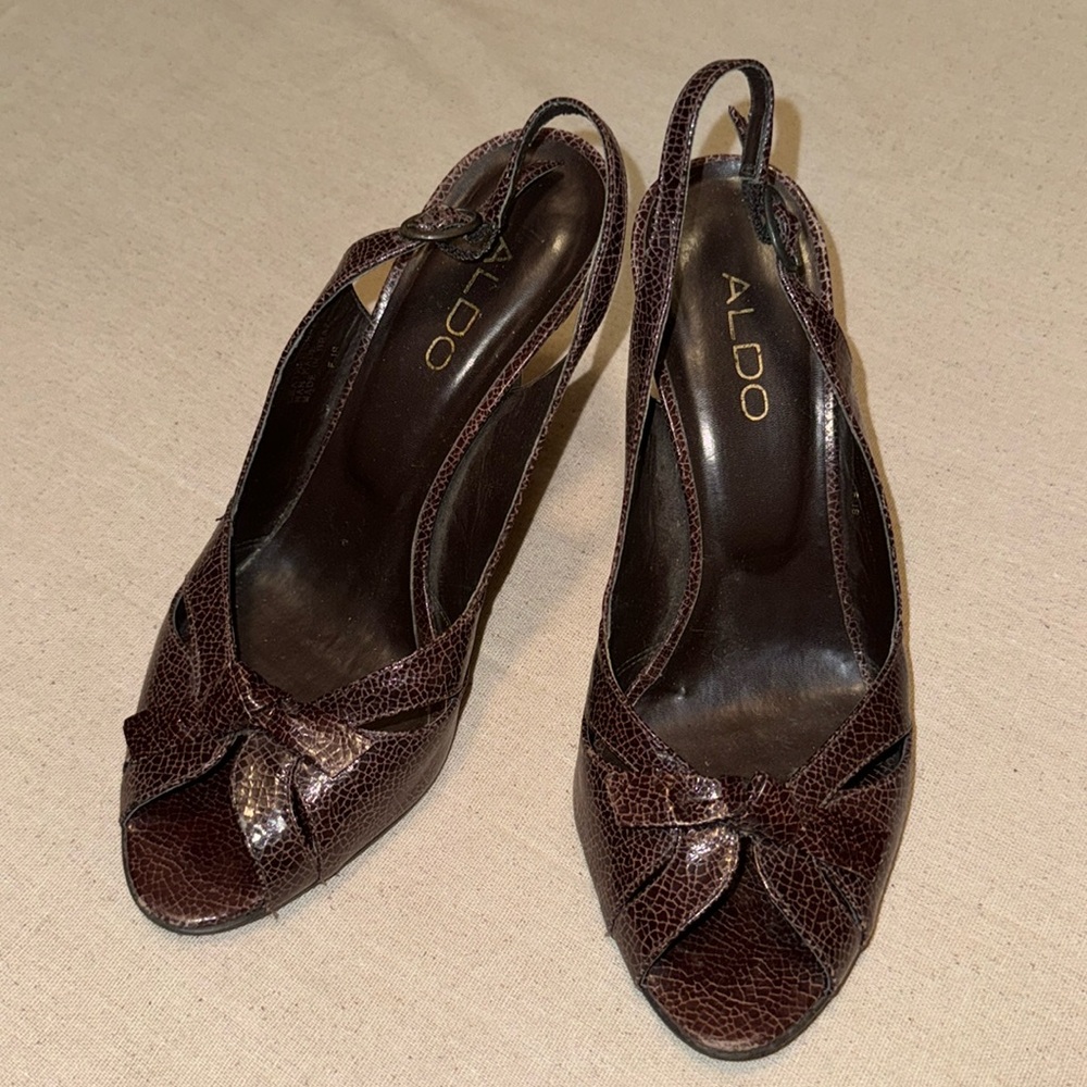 Aldo Brown Peep Toe Sling Back Heels